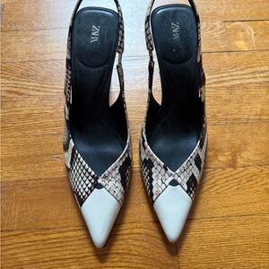 Zara Black and Cream Snakeskin Heels